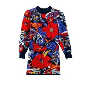 Farm Rio Vintage Forest Blue Sweater Dress